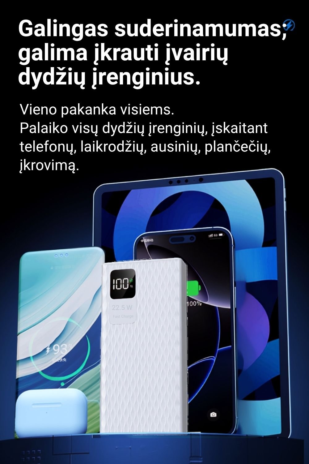 Išorinė baterija FIT2 1284 20000 mAh, 22.5W greitas įkrovimas aprašymas - Prekės nuotrauka