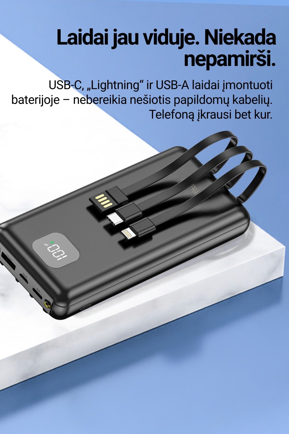 Išorinė baterija FIT2 DX100 20000 mAh, 22.5W greitas įkrovimas aprašymas - Prekės nuotrauka
