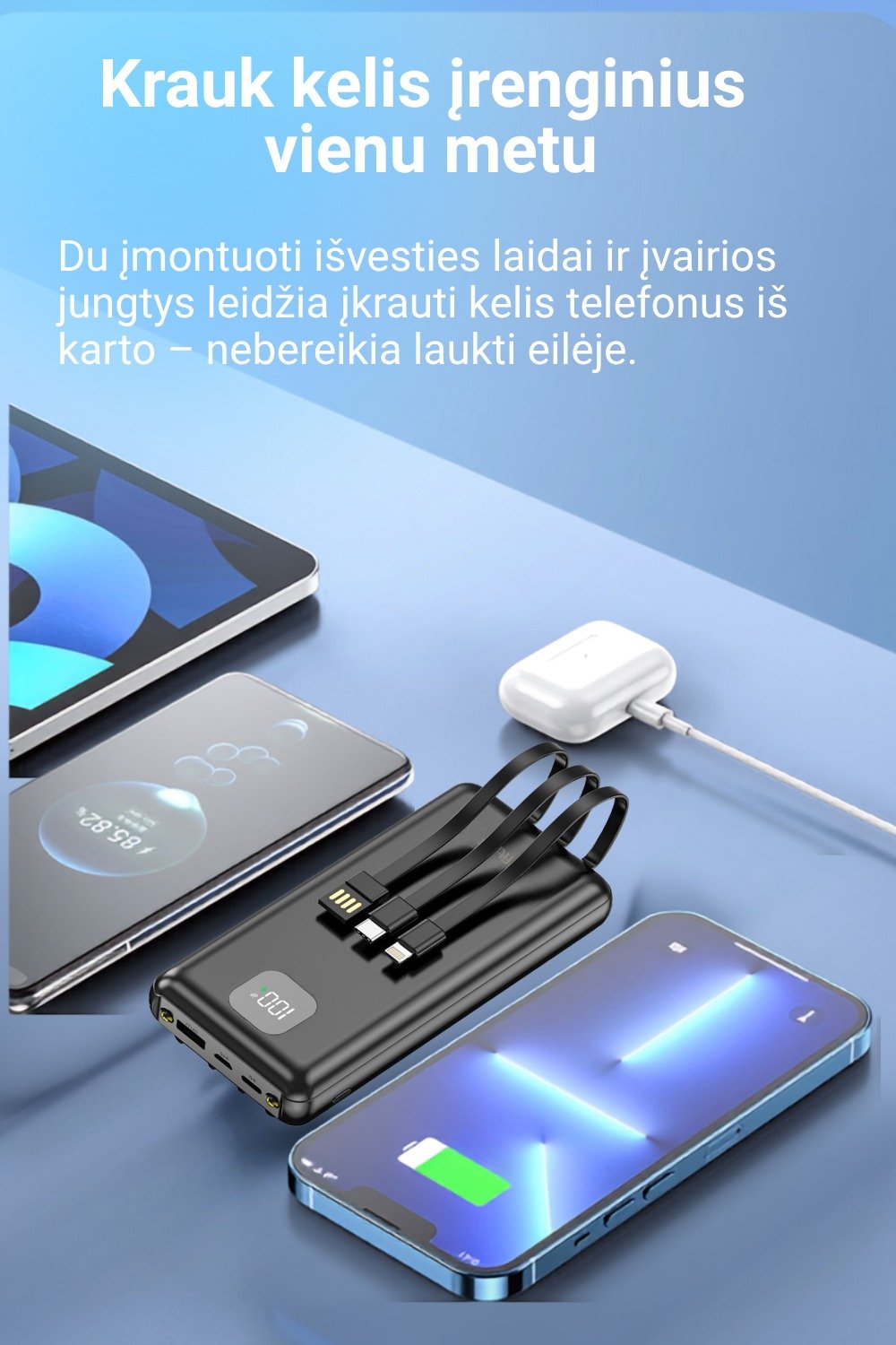 Išorinė baterija FIT2 DX100 20000 mAh, 22.5W greitas įkrovimas aprašymas - Prekės nuotrauka