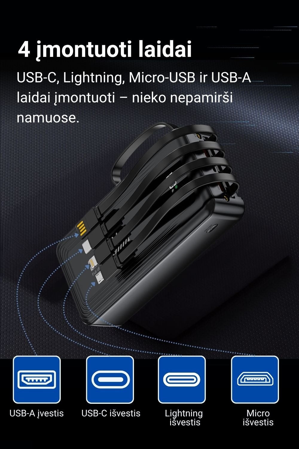 Išorinė baterija FIT2 DX503 30000 mAh, 22.5W greitas įkrovimas aprašymas - Prekės nuotrauka
