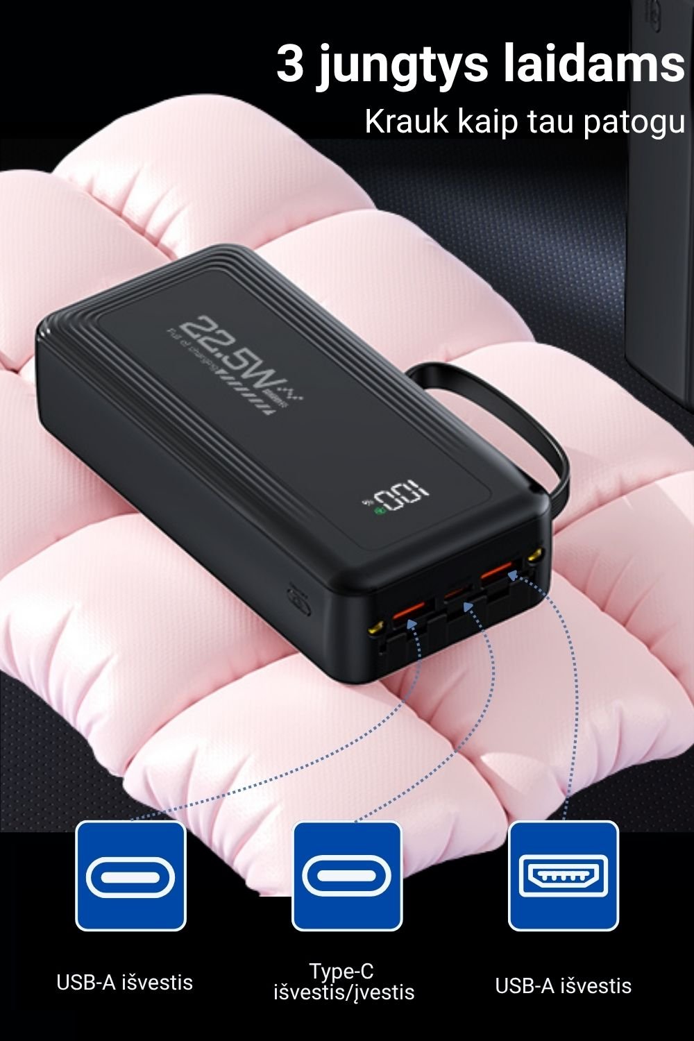 Išorinė baterija FIT2 DX503 30000 mAh, 22.5W greitas įkrovimas aprašymas - Prekės nuotrauka