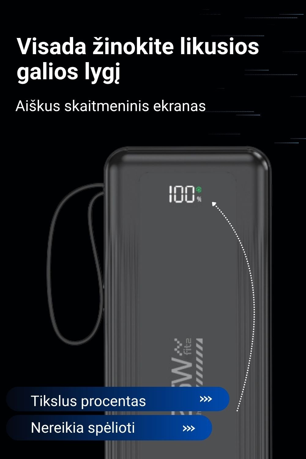 Išorinė baterija FIT2 DX503 30000 mAh, 22.5W greitas įkrovimas aprašymas - Prekės nuotrauka