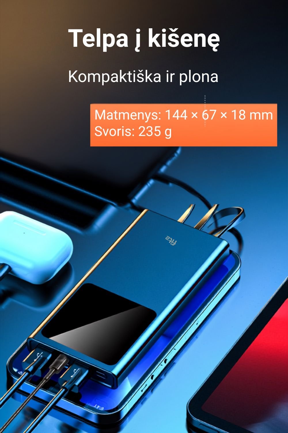 Išorinė baterija FIT2 DX95 10000 mAh, 22.5W greitas įkrovimas aprašymas - Prekės nuotrauka