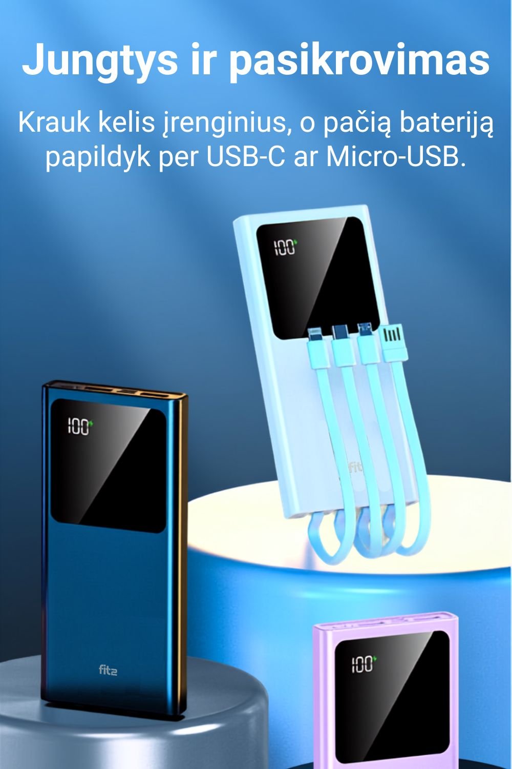 Išorinė baterija FIT2 DX95 10000 mAh, 22.5W greitas įkrovimas aprašymas - Prekės nuotrauka