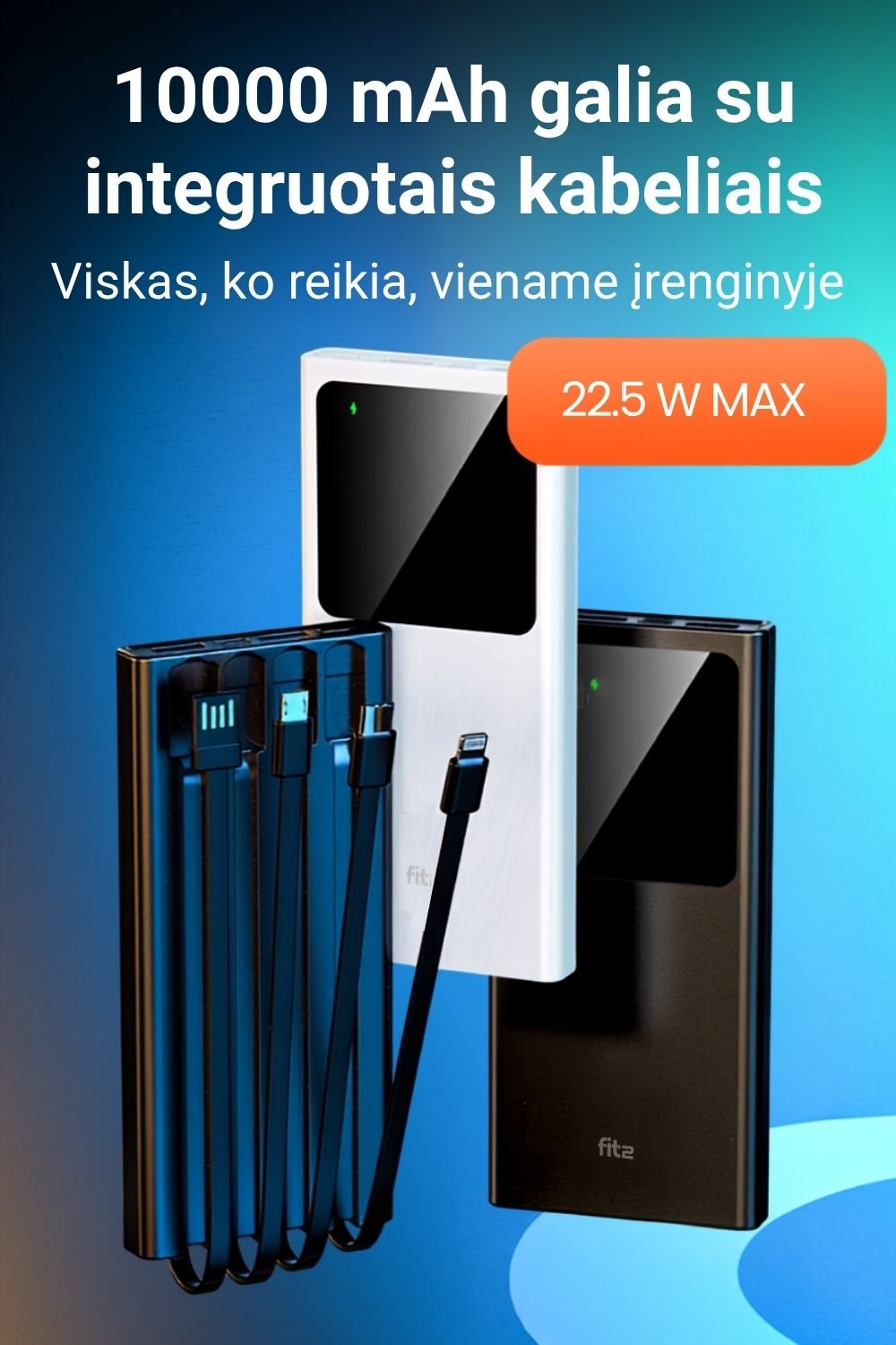 Išorinė baterija FIT2 DX95 10000 mAh, 22.5W greitas įkrovimas aprašymas - Prekės nuotrauka