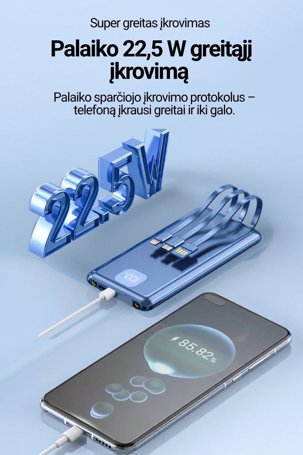 Išorinė baterija FIT2 DX99 10000 mAh, 22.5W greitas įkrovimas aprašymas - Prekės nuotrauka