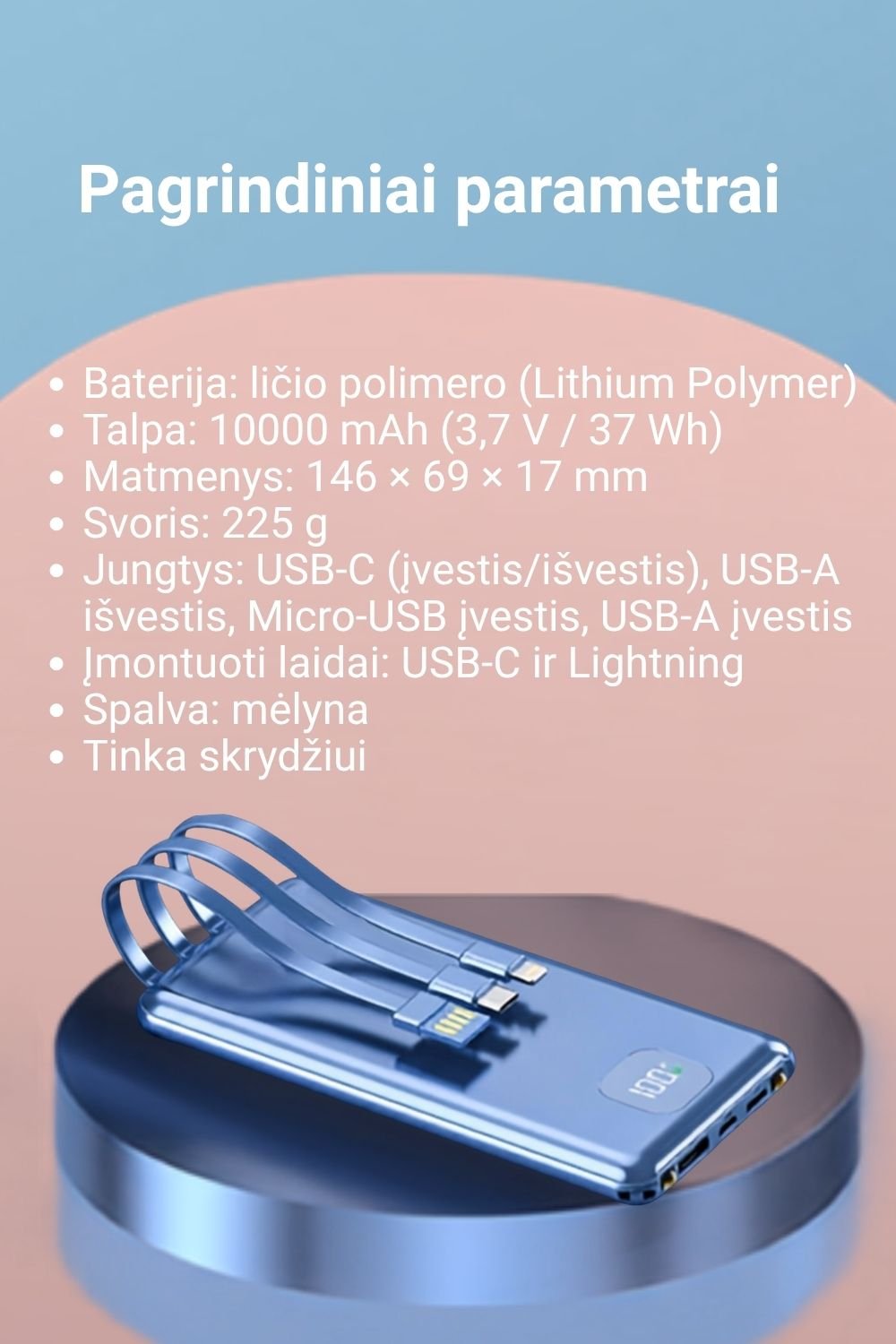 Išorinė baterija FIT2 DX99 10000 mAh, 22.5W greitas įkrovimas aprašymas - Prekės nuotrauka