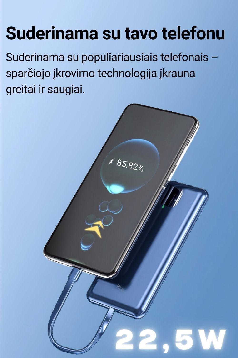Išorinė baterija FIT2 DX99 10000 mAh, 22.5W greitas įkrovimas aprašymas - Prekės nuotrauka