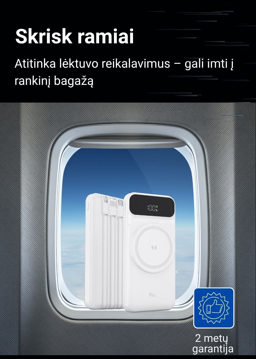 Išorinė baterija FIT2 H30C 10000 mAh, 22.5W greitas ir 15W belaidis įkrovimas aprašymas - Prekės nuotrauka