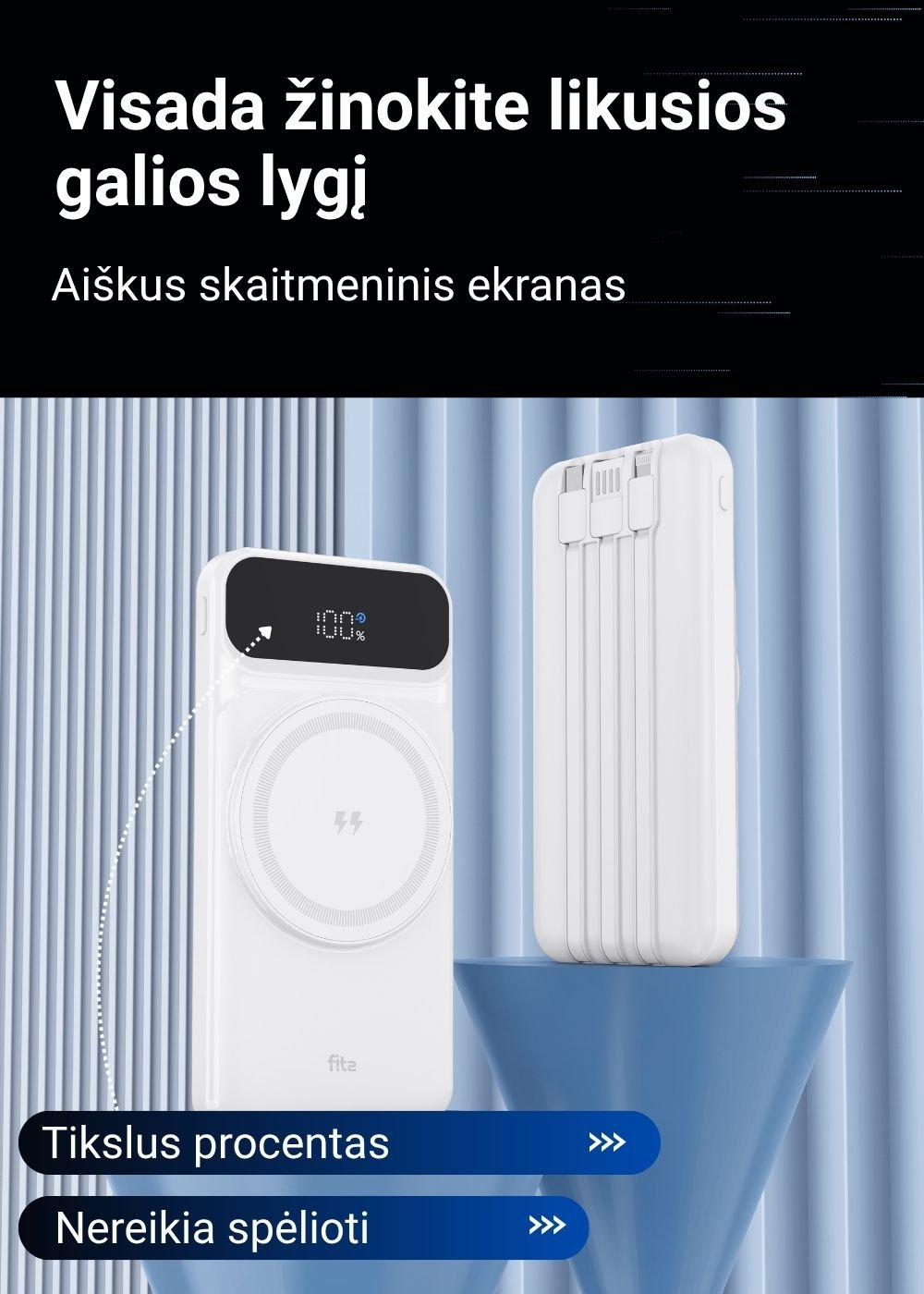 Išorinė baterija FIT2 H30C 10000 mAh, 22.5W greitas ir 15W belaidis įkrovimas aprašymas - Prekės nuotrauka