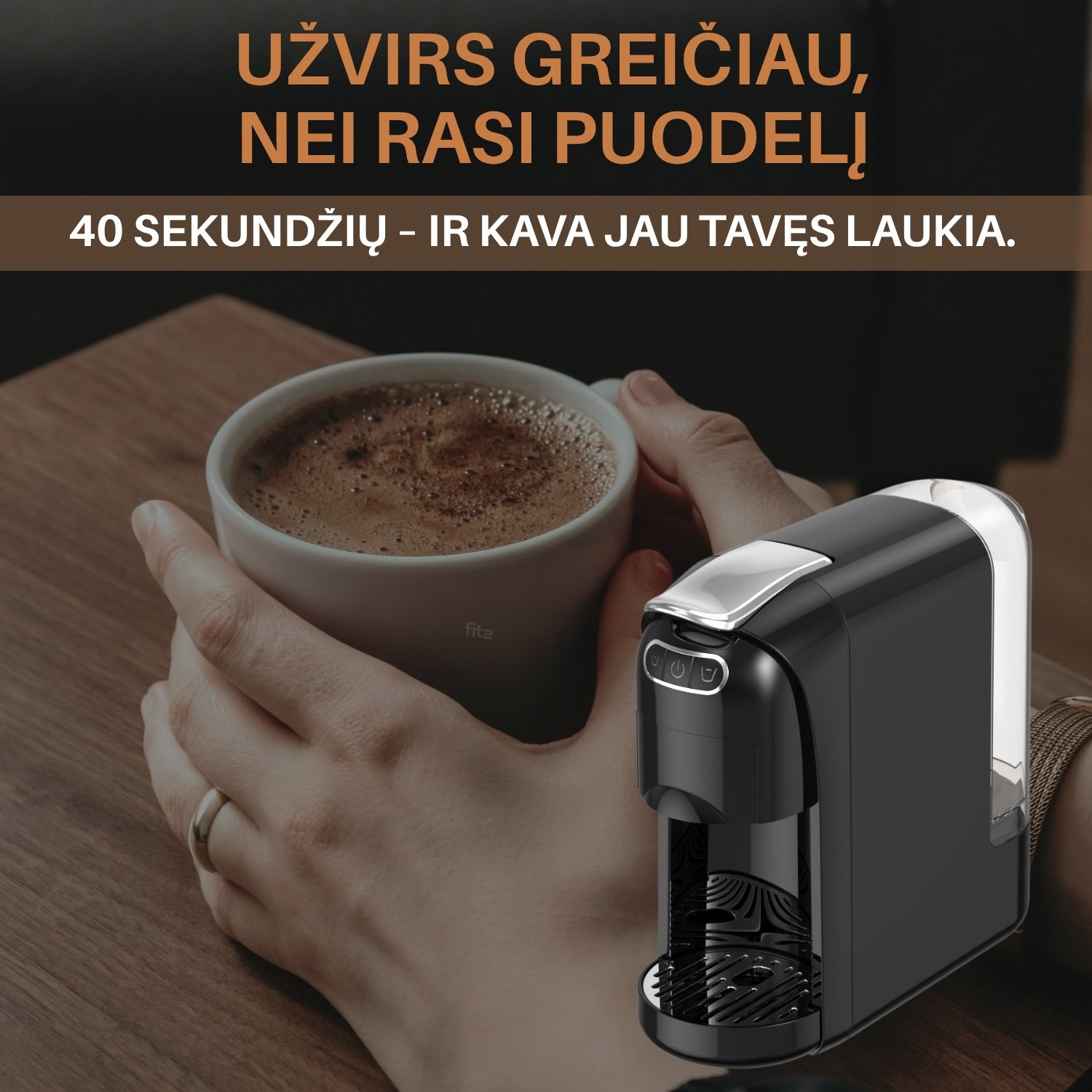 Kapsulinis kavos aparatas FIT2 Uno 3-in-1 Nespresso, Dolce Gusto ir malta kava, 20 barų, 1400 W, 700 ml aprašymas - Prekės nuotrauka