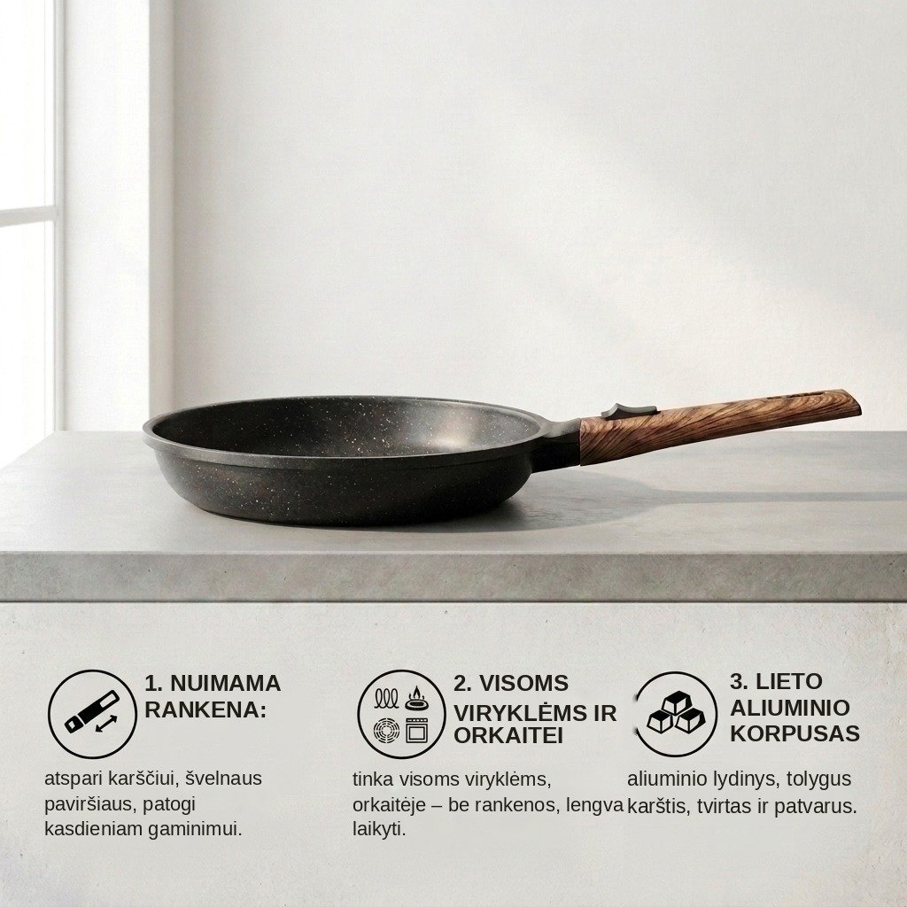 Keptuvė FIT2 ClickPan su nesvylančia danga, nuimama rankena 24 cm juoda aprašymas - Prekės nuotrauka