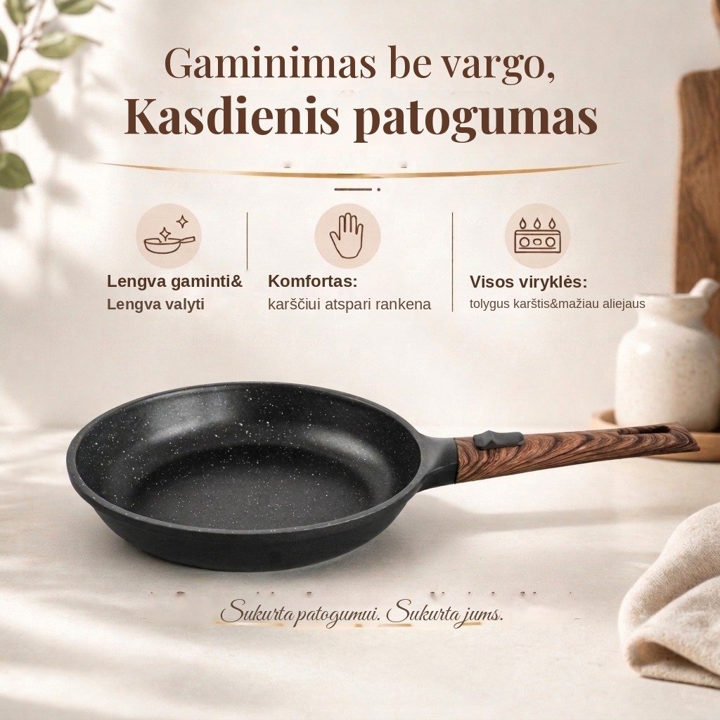 Keptuvė FIT2 ClickPan su nesvylančia danga, nuimama rankena 26 cm juoda aprašymas - Prekės nuotrauka