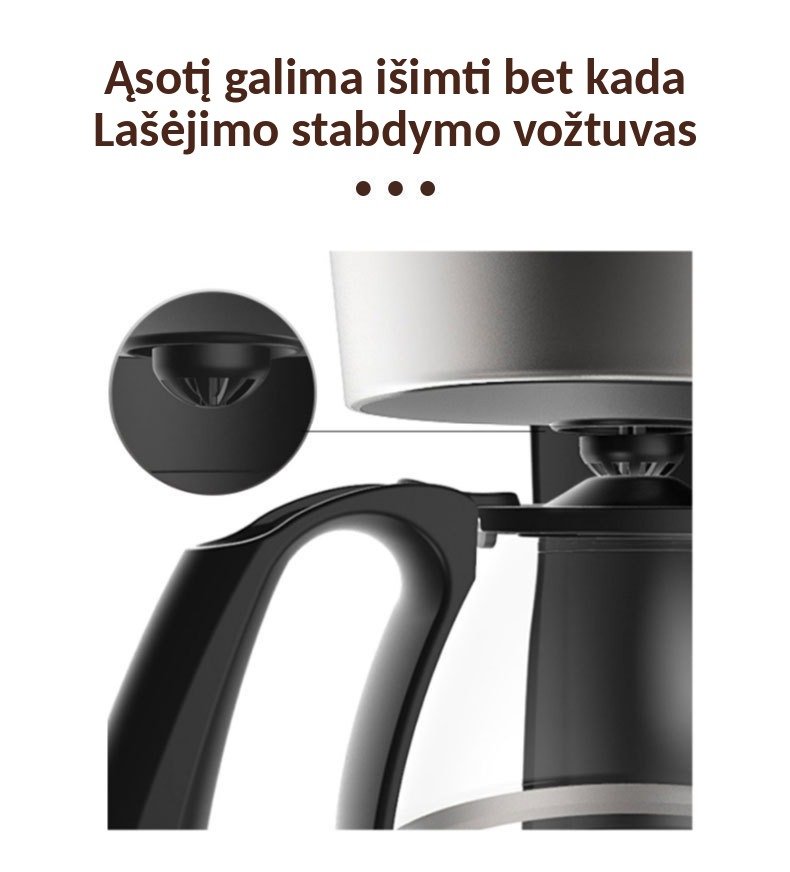 Lašelinis kavos aparatas FIT2 CM-102, 650 W, 0,75 l su stikliniu ąsočiu, juodas aprašymas - Prekės nuotrauka