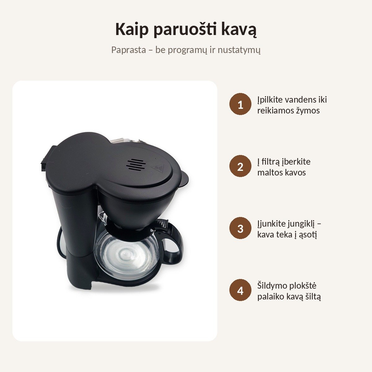 Lašelinis kavos aparatas WJ-9008 650 W, 0,6 l su stikliniu ąsočiu aprašymas - Prekės nuotrauka