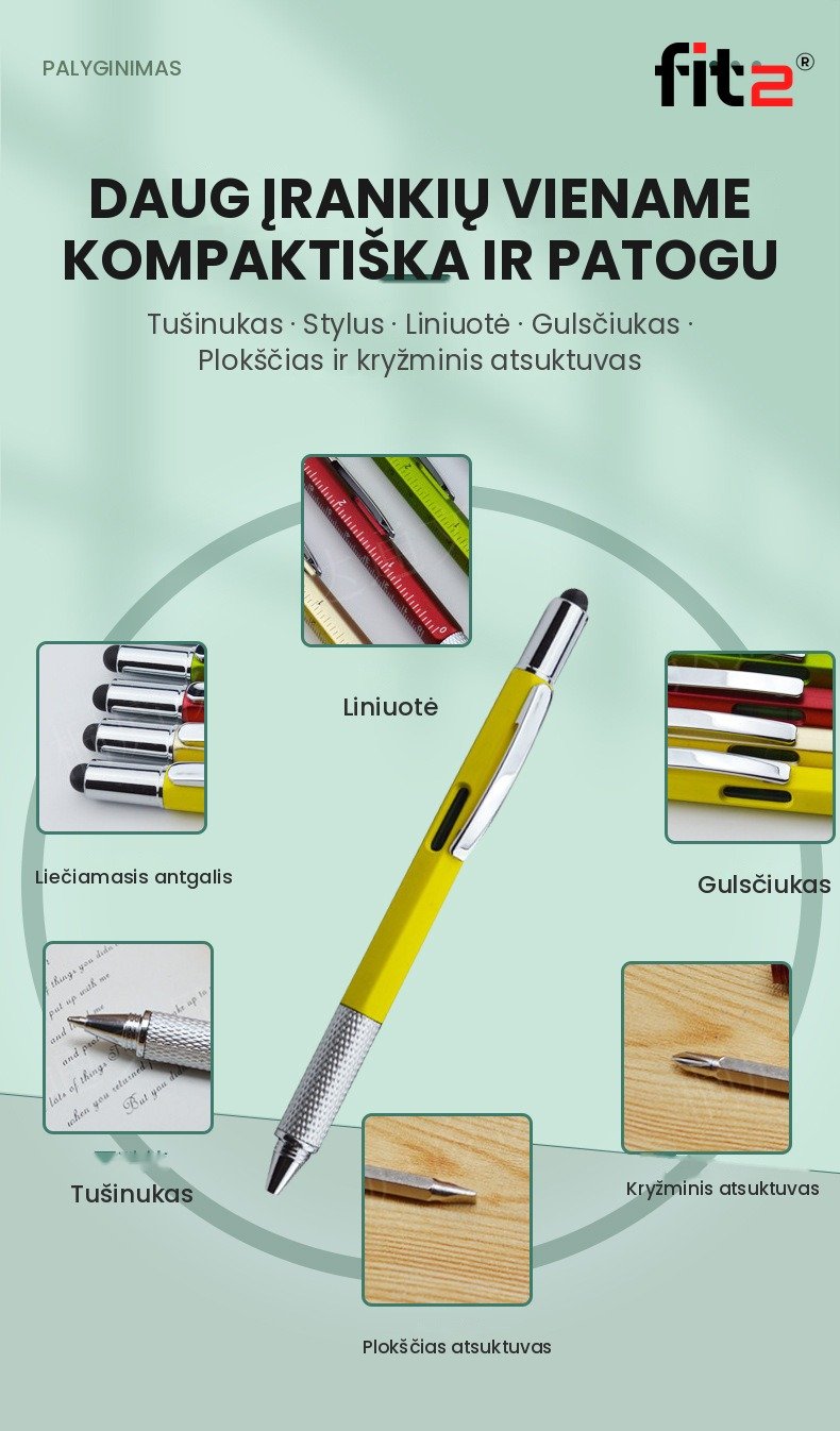 Multifunkcinis rašiklis FIT2, sidabrinis aprašymas - Prekės nuotrauka
