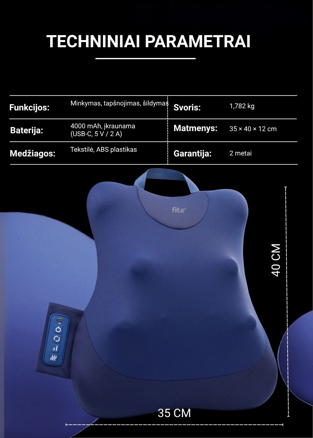 Nugaros masažuoklis FIT2 Pulse ZM-C019 aprašymas - Prekės nuotrauka
