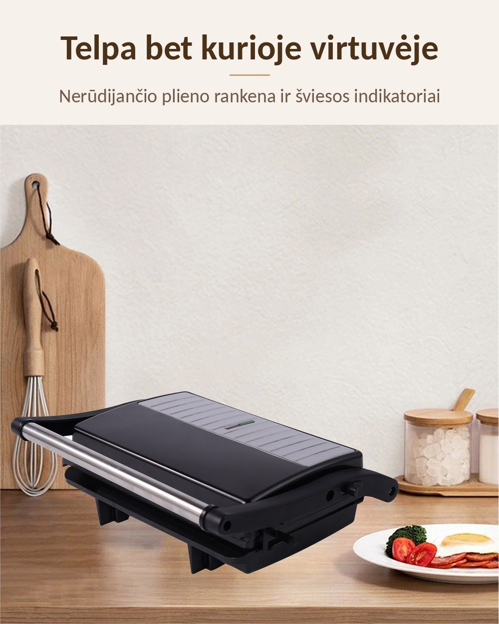Panini keptuvė ir kontaktinis grilis SL-106, 1000 W, nepridegančios plokštės, juoda aprašymas - Prekės nuotrauka