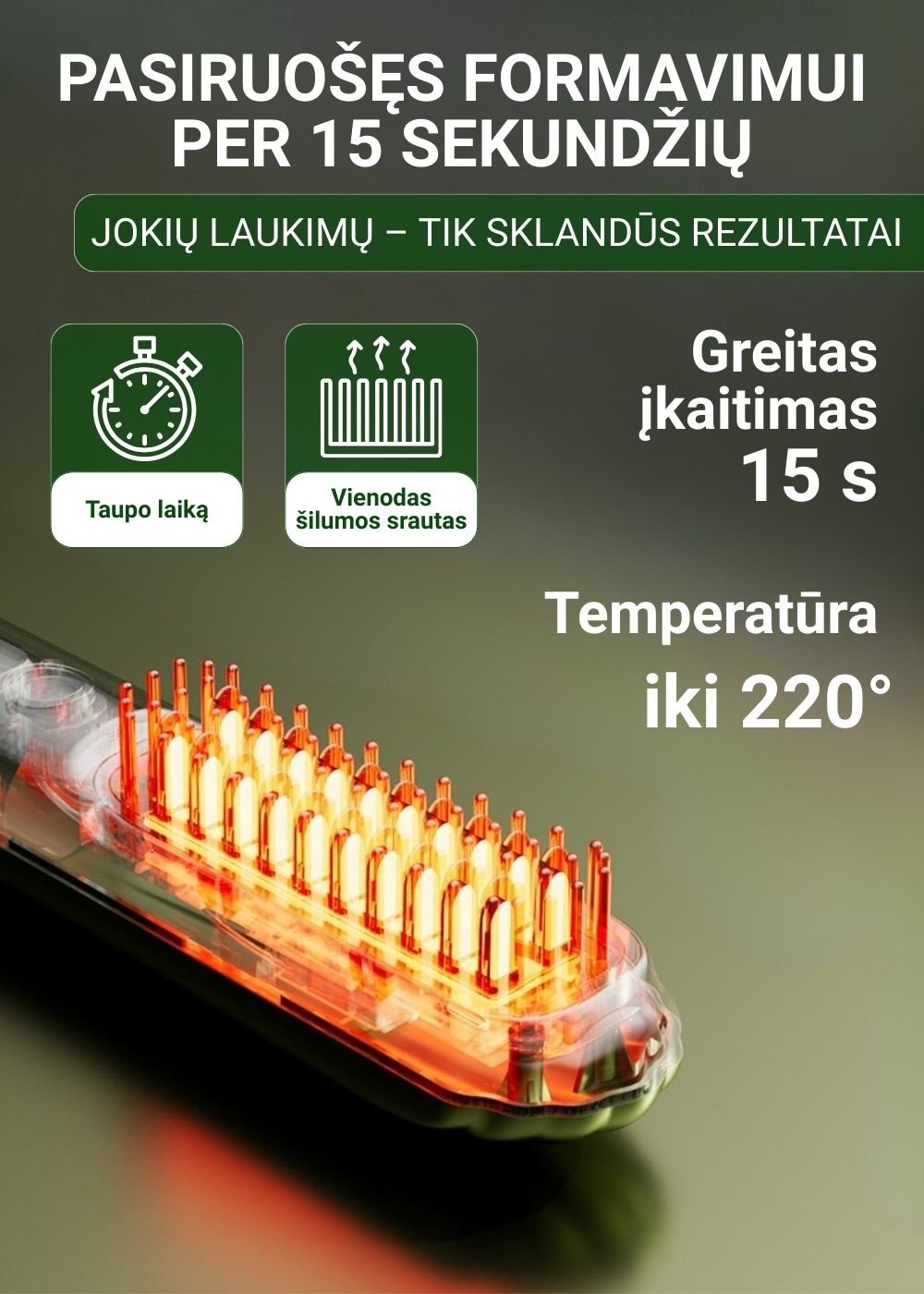 Plaukų tiesinimo šepetys FIT2 FITLC702, 3 temperatūros 160-220°C, įkaista per 15 s, 4000 mAh USB-C, violetinis aprašymas - Prekės nuotrauka