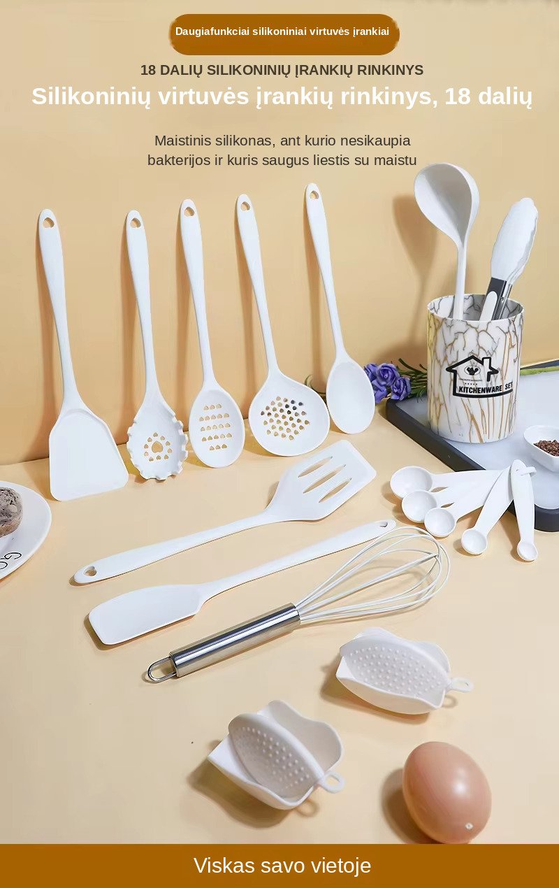 Virtuvės įrankių rinkinys FIT2, silikoninis, 18 dalių su stovu aprašymas - Prekės nuotrauka