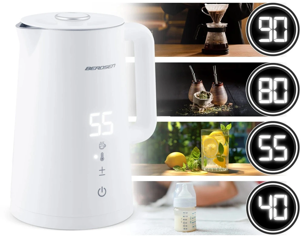 Elektrinis virdulys Berdsen BD-709 2200W 1,7L su liečiamu valdymo skydeliu ir temperatūros reguliavimu, baltas