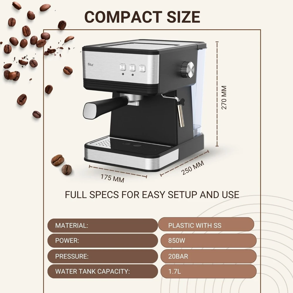 Espresso kavos aparatas FIT2 Viva – 20 bar, 1,7 L, 850 W