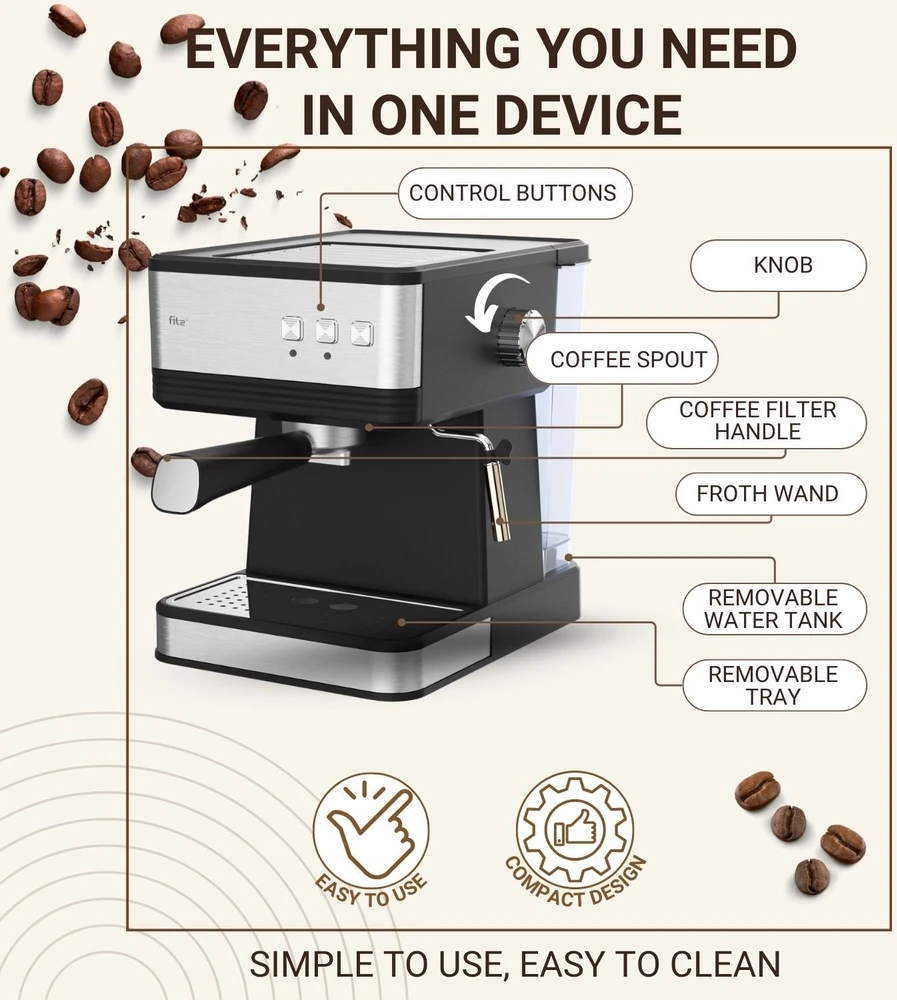Espresso kavos aparatas FIT2 Viva – 20 bar, 1,7 L, 850 W
