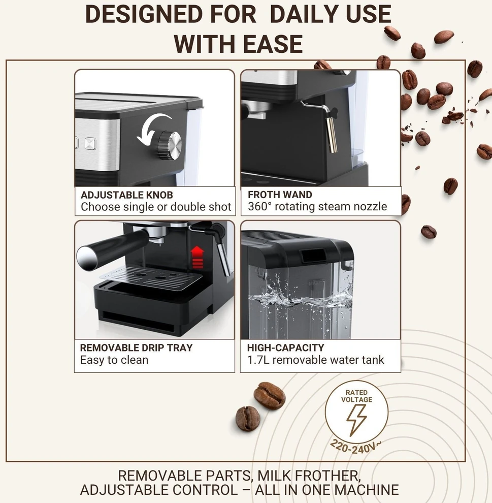 Espresso kavos aparatas FIT2 Viva – 20 bar, 1,7 L, 850 W