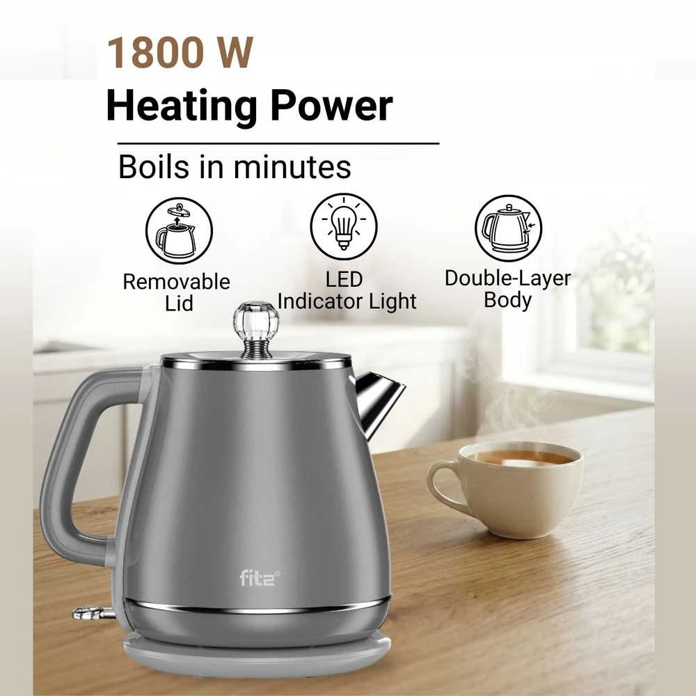 Elektrinis virdulys FIT2 YD-1830 1.8L 1800W dvigubų sienelių, neįkaistantis, pilkas