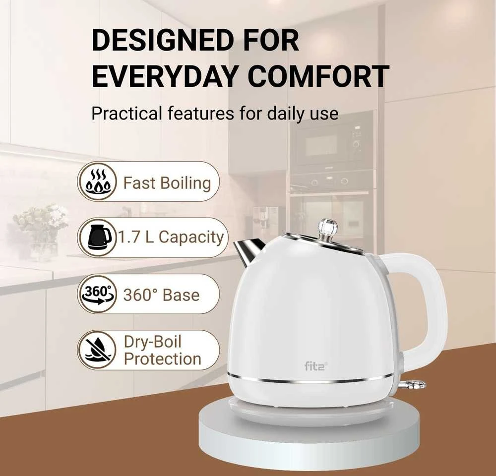 Elektrinis virdulys FIT2 YD-1831 1.7L 1500W dvigubų sienelių, neįkaistantis, baltas