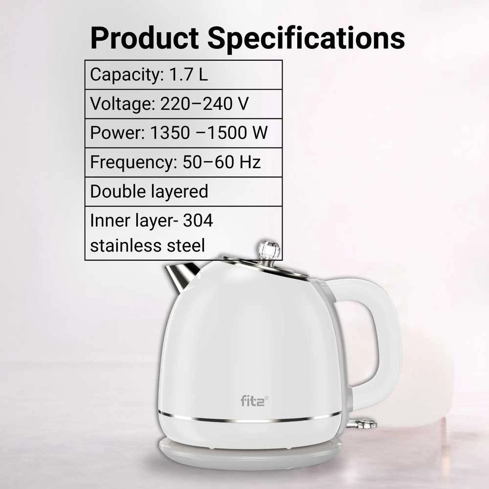 Elektrinis virdulys FIT2 YD-1831 1.7L 1500W dvigubų sienelių, neįkaistantis, baltas