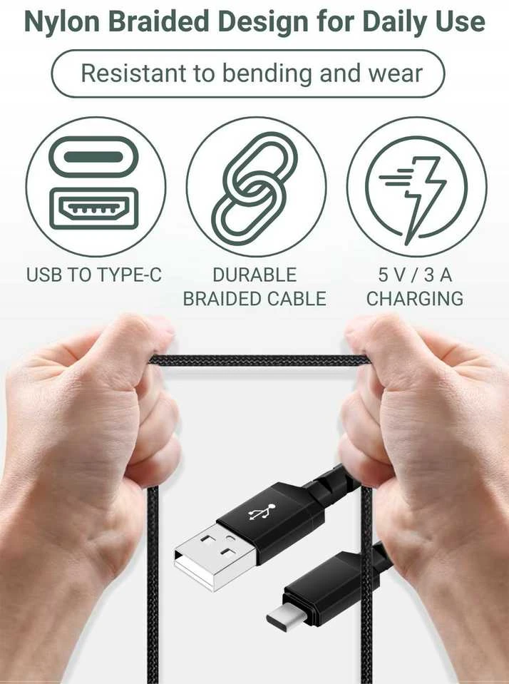 Greitojo įkrovimo laidas FIT2 WS002 USB-A į USB-C 15W 1m pintas, juodas