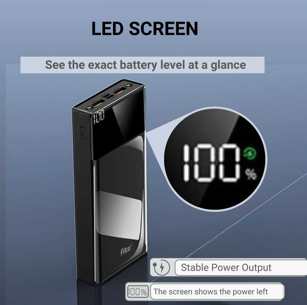 Greitojo įkrovimo išorinė baterija FIT2 K100 20000mAh 22.5W PD su LED ekranu, juoda