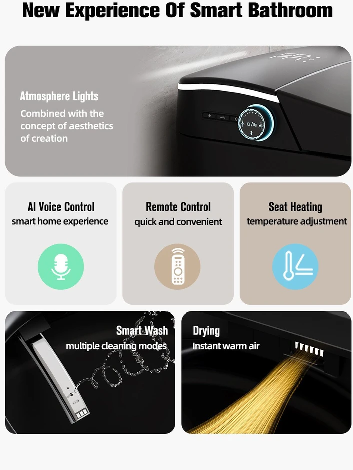 FIT2 Smart Home išmanusis klozetas T9013 — bidė klozetas su šildoma sėdyne, automatiniu dangčiu, šilto oro džiovintuvu