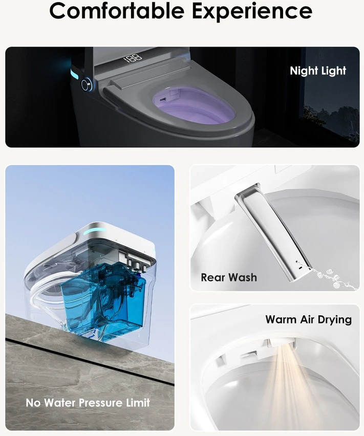 Grindinis išmanusis klozetas FIT2 SmartHome T9008 su bide, šildoma sėdyne, šilto oro džiovintuvu ir UV savaiminiu išsivalymu