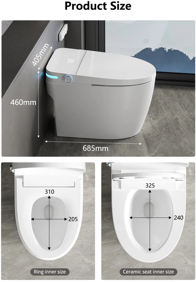 Grindinis išmanusis klozetas FIT2 SmartHome T9008 su bide, šildoma sėdyne, šilto oro džiovintuvu ir UV savaiminiu išsivalymu