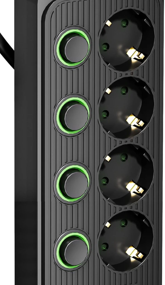 Ilgintuvas Pantherise, 4 lizdai, 2x USB-A, 3x USB-C, atskiri jungikliai, 5 m