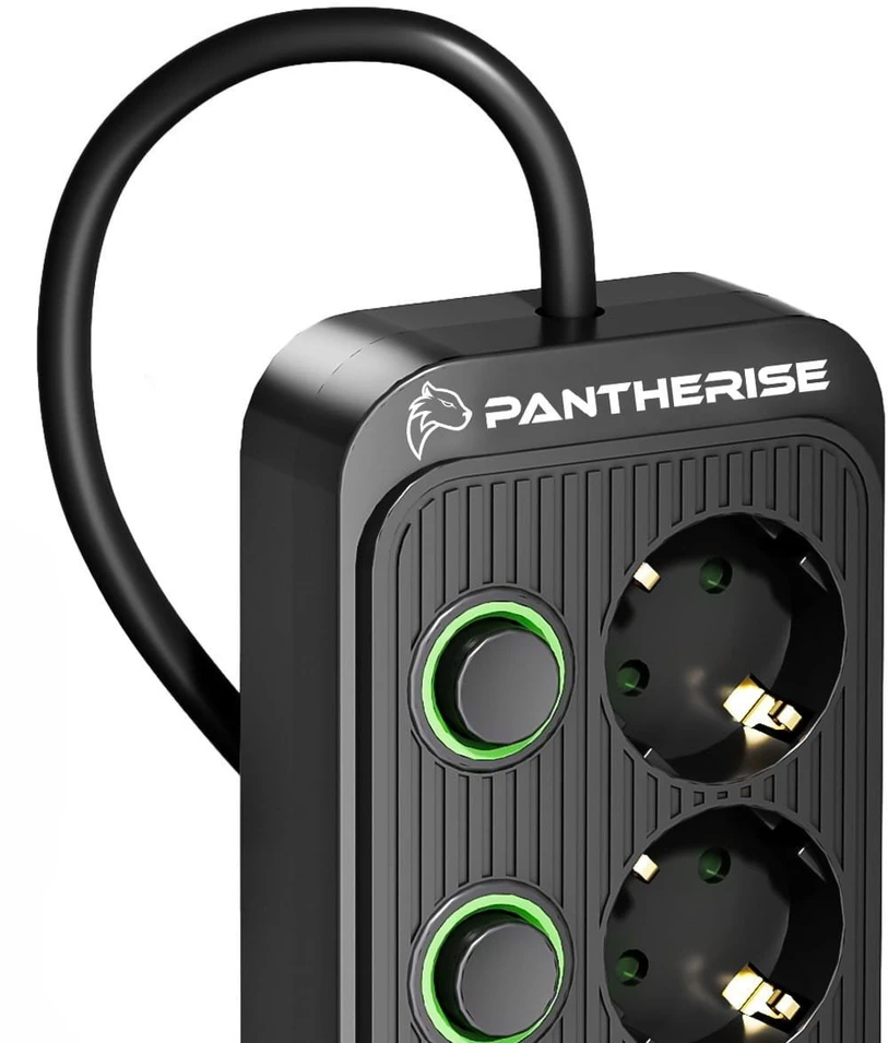 Ilgintuvas Pantherise, 4 lizdai, 2x USB-A, 3x USB-C, atskiri jungikliai, 5 m