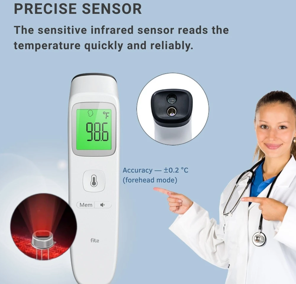 Infraraudonųjų spindulių termometras FIT2 Meditech, bekontaktis, kaktos ir objektų