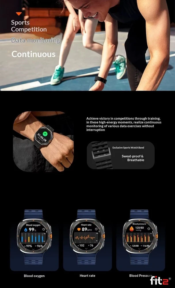 Išmanusis laikrodis FIT2 HD8 Ultra, sidabrinis