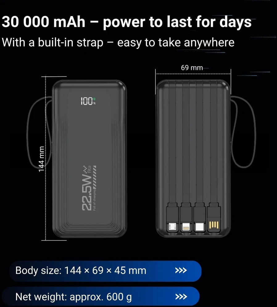 Išorinė baterija FIT2 DX503 30000 mAh, 22.5W greitas įkrovimas