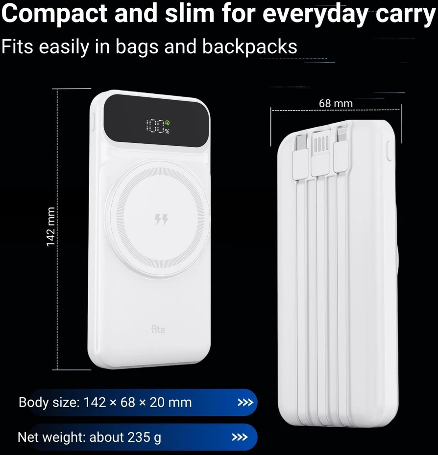 Išorinė baterija FIT2 H30C 10000 mAh, 22.5W greitas ir 15W belaidis įkrovimas
