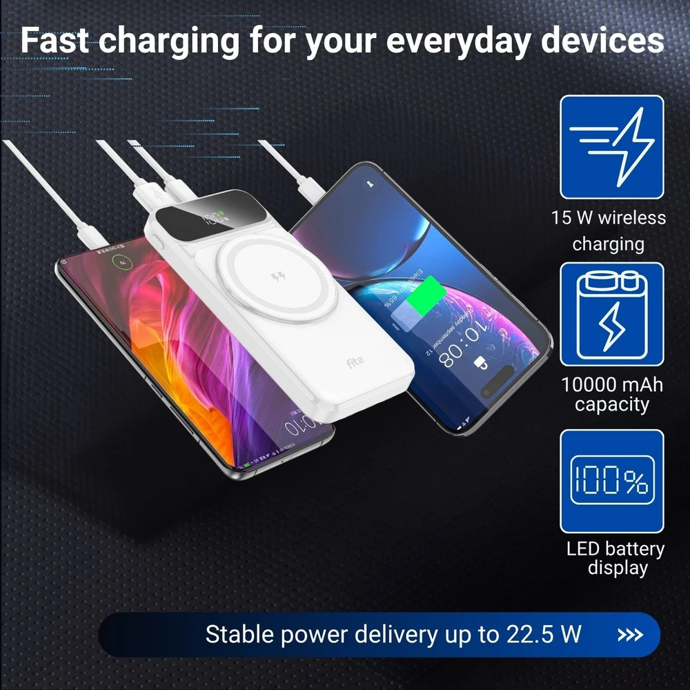 Išorinė baterija FIT2 H30C 10000 mAh, 22.5W greitas ir 15W belaidis įkrovimas