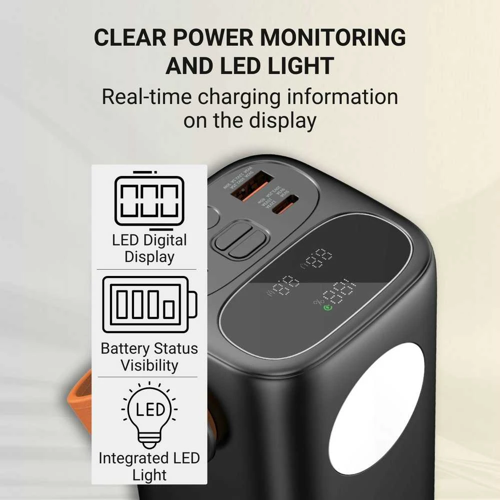 Greitojo įkrovimo išorinė baterija FIT2 PRO C40 40000mAh 65W PD su LED ekranu ir šviesa, juoda
