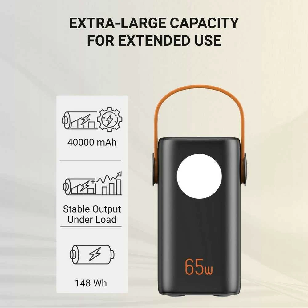 Greitojo įkrovimo išorinė baterija FIT2 PRO C40 40000mAh 65W PD su LED ekranu ir šviesa, juoda