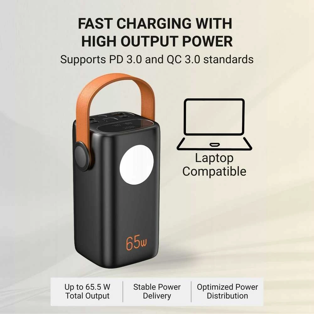 Greitojo įkrovimo išorinė baterija FIT2 PRO C40 40000mAh 65W PD su LED ekranu ir šviesa, juoda