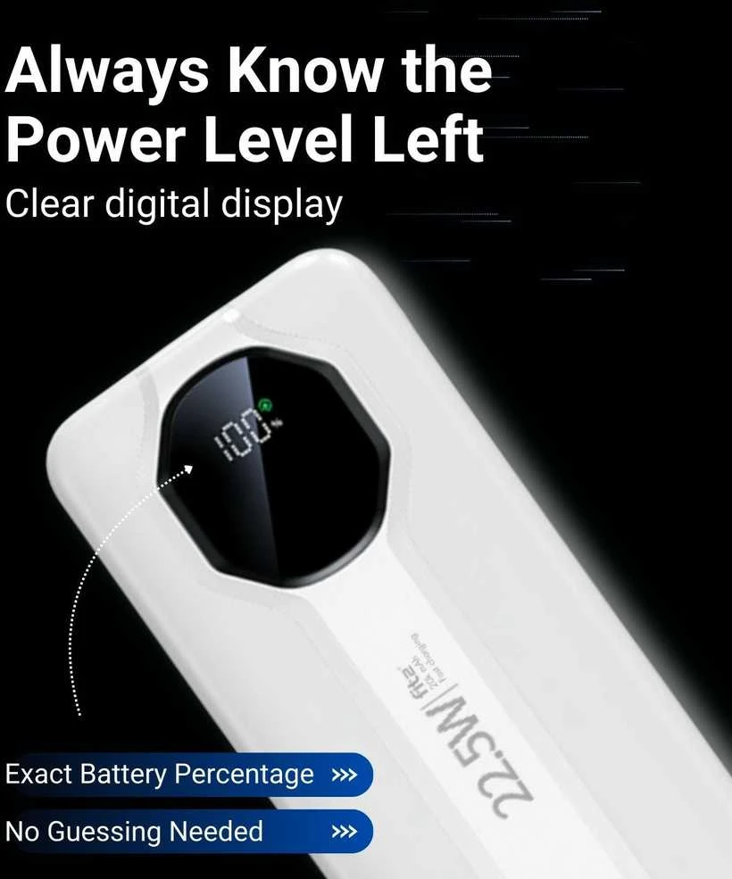 Greitojo įkrovimo išorinė baterija FIT2 Y1240 20000mAh 22.5W PD su LED ekranu, balta