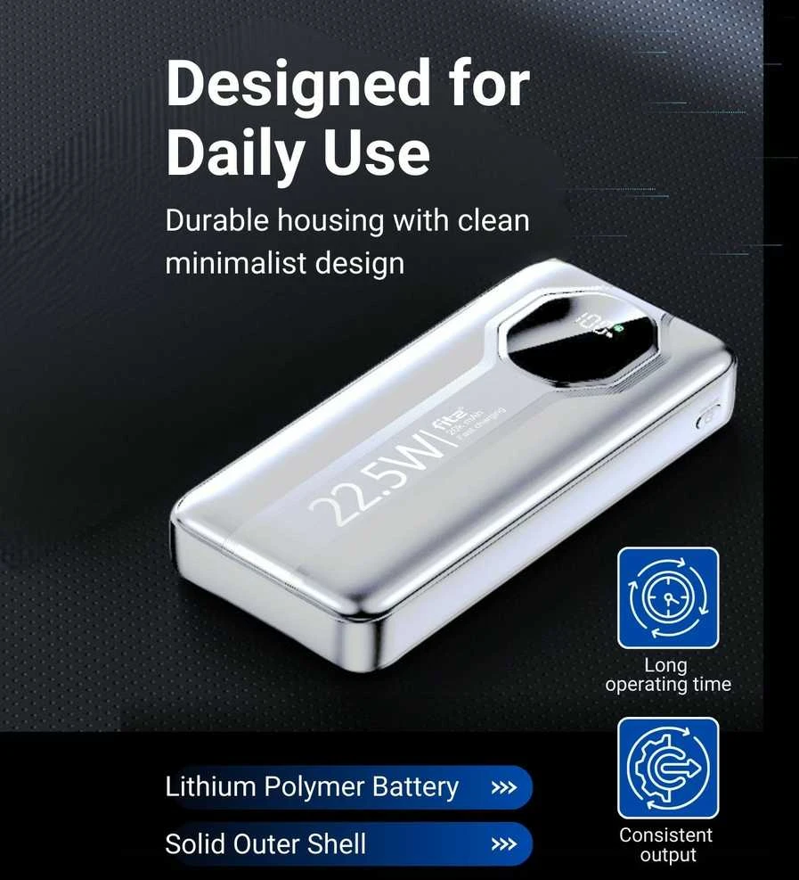 Greitojo įkrovimo išorinė baterija FIT2 Y1240 20000mAh 22.5W PD su LED ekranu, balta
