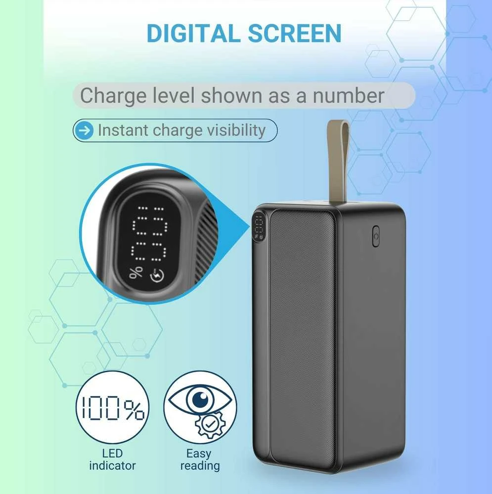 Greitojo įkrovimo išorinė baterija FIT2 K55 50000mAh 22.5W PD+QC su LED ekranu, juoda