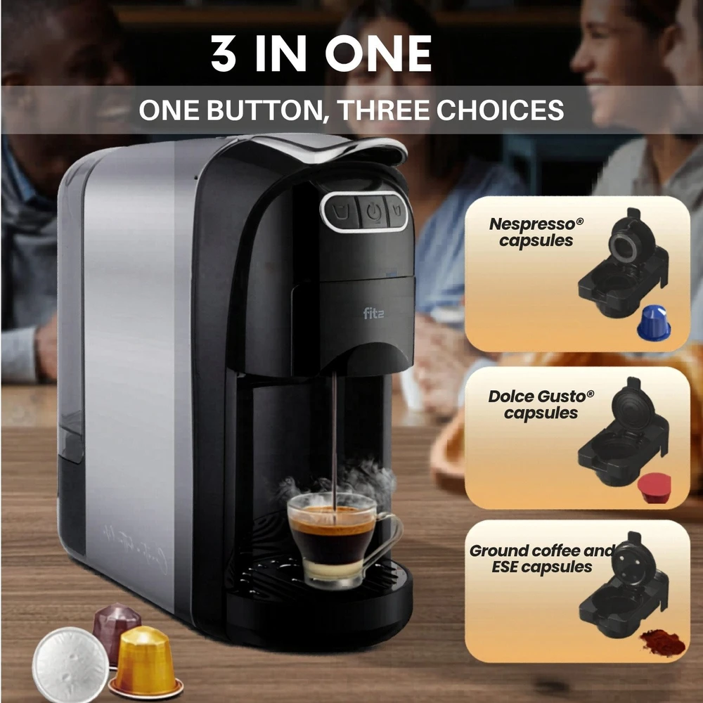 Kapsulinis kavos aparatas FIT2 Uno 3-in-1 Nespresso, Dolce Gusto ir malta kava, 20 barų, 1400 W, 700 ml